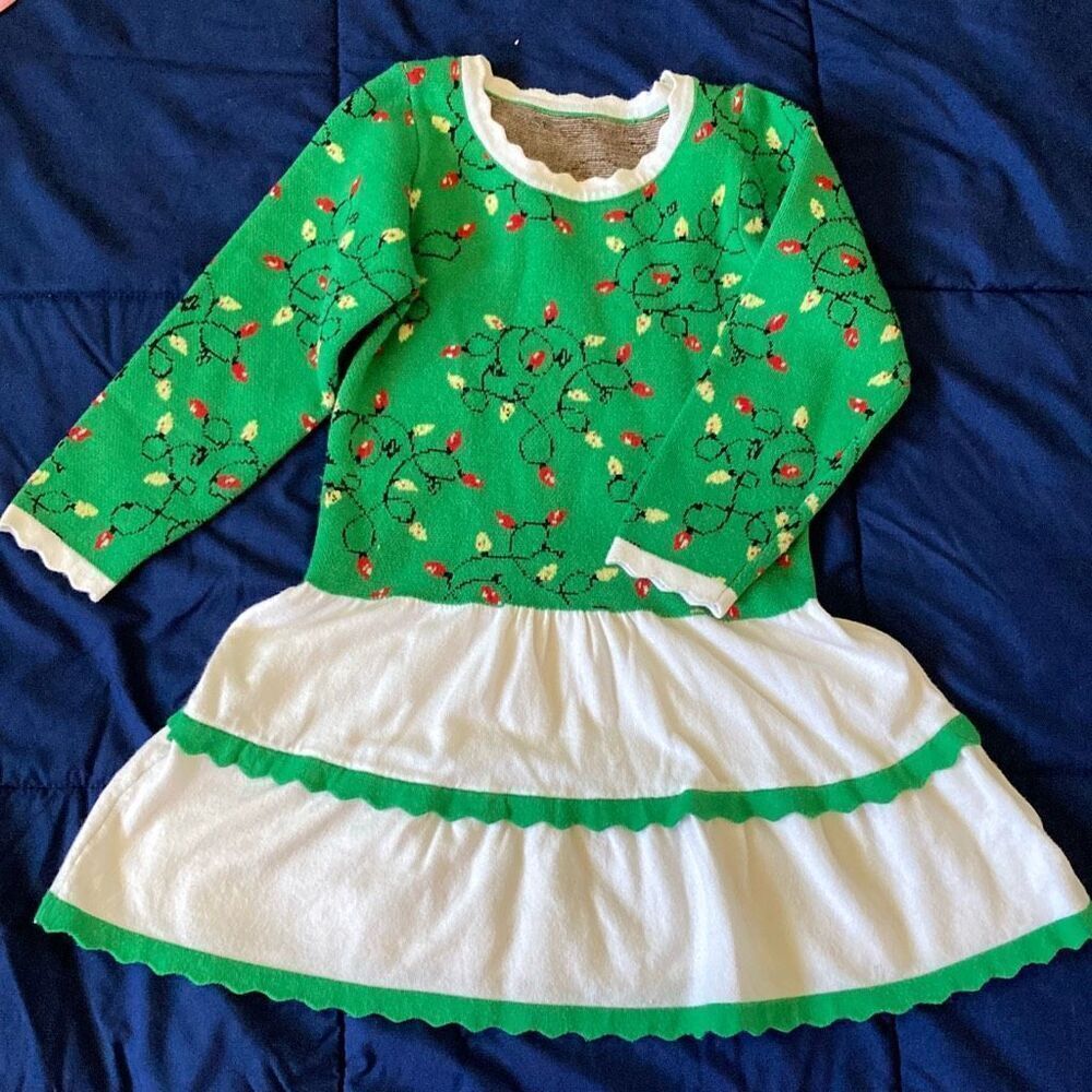 Girls Christmas Dress Green Lights size 6